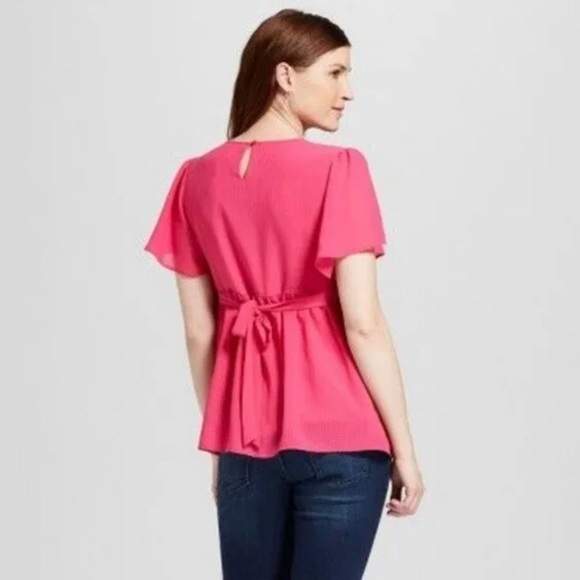 ISABEL MATERNITY By Ingrid & Isabel Pink Flutter Sleeve Maternity Top Sz S - Picture 5 of 12
